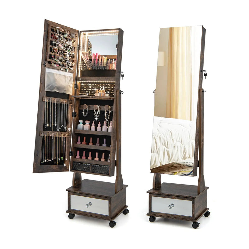 47 Inch Lockable Jewelry Cabinet Armoire with 3-Color LED Lights by DirectDeals