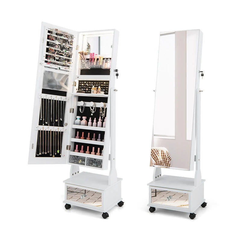 47 Inch Lockable Jewelry Cabinet Armoire with 3-Color LED Lights by DirectDeals