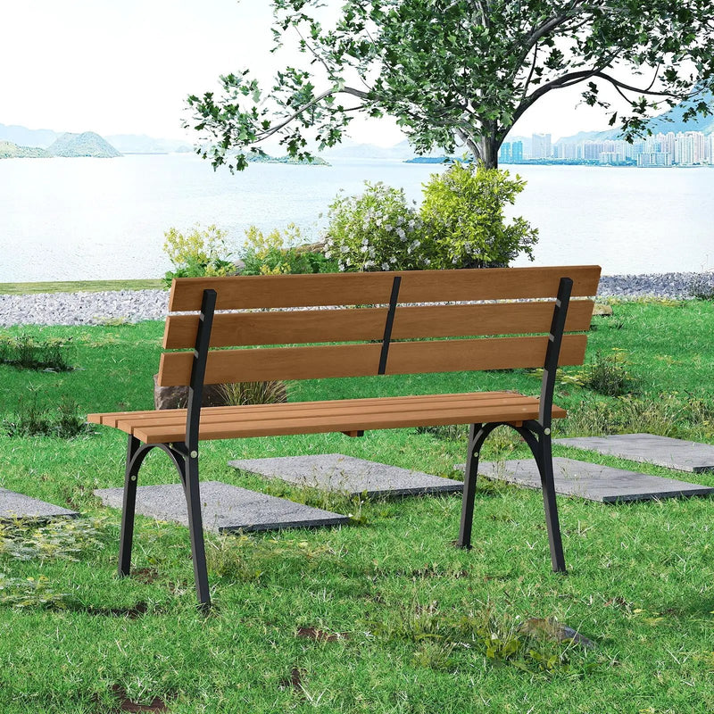 47 Inch Outdoor Acacia Wood Bench with Metal Frame and Slatted Seat by DirectDeals