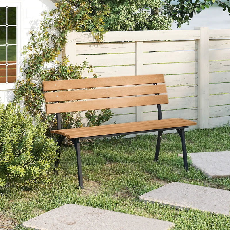 47 Inch Outdoor Acacia Wood Bench with Metal Frame and Slatted Seat by DirectDeals