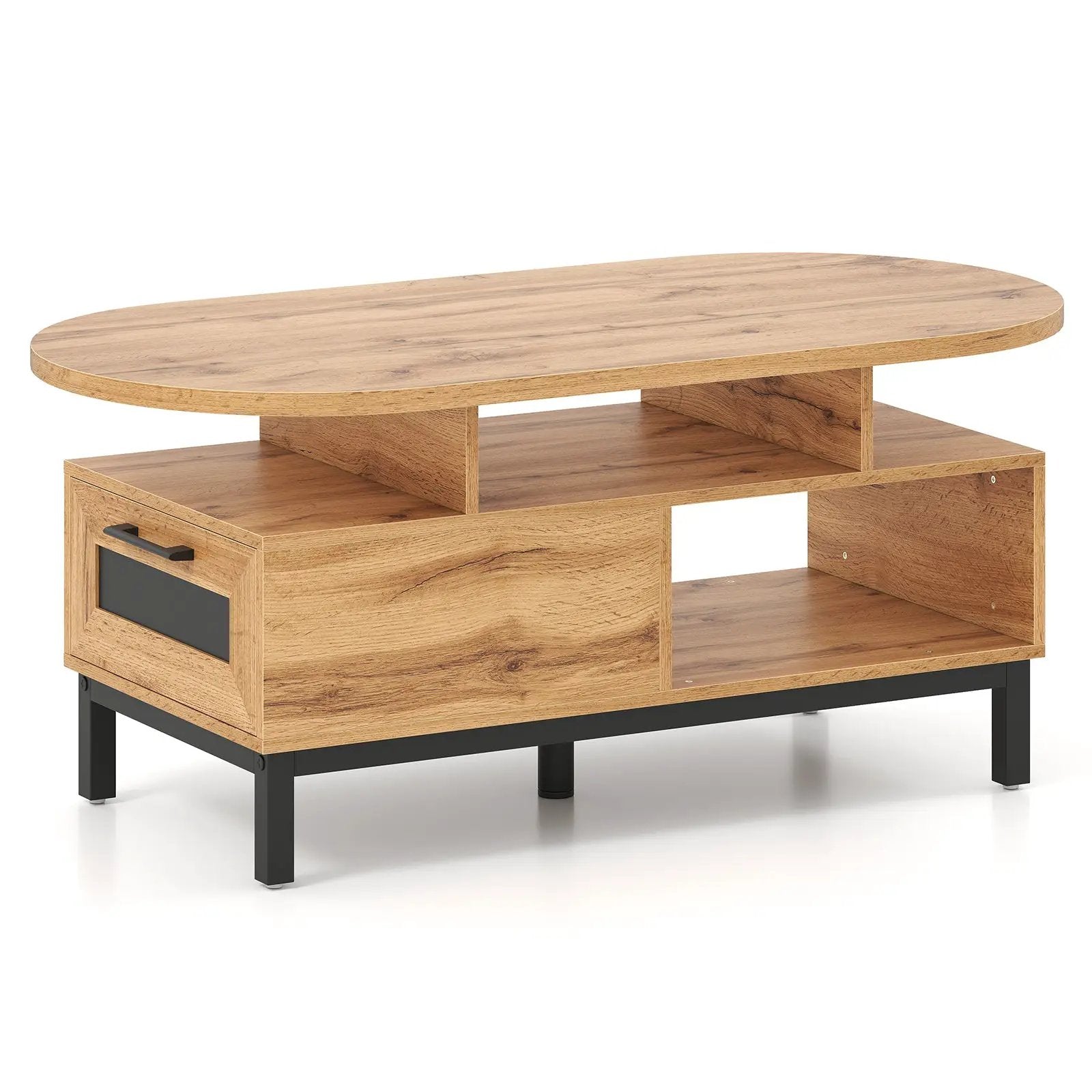 47 Inch Oval Coffee Table with Storage and Open Compartments for Living Room by DirectDeals