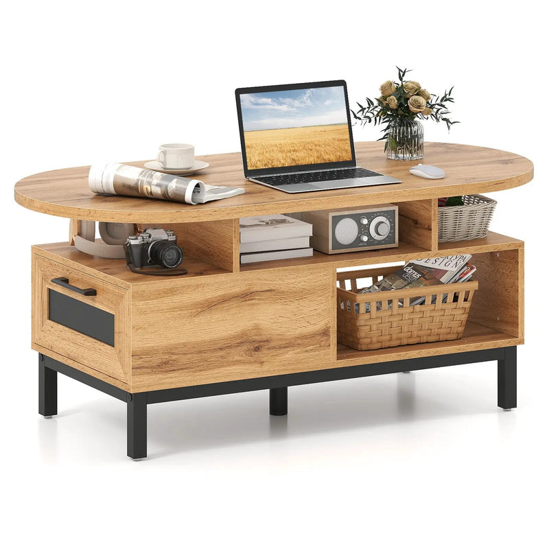 47 Inch Oval Coffee Table with Storage and Open Compartments for Living Room by DirectDeals