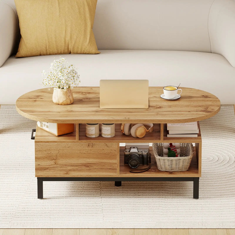 47 Inch Oval Coffee Table with Storage and Open Compartments for Living Room by DirectDeals