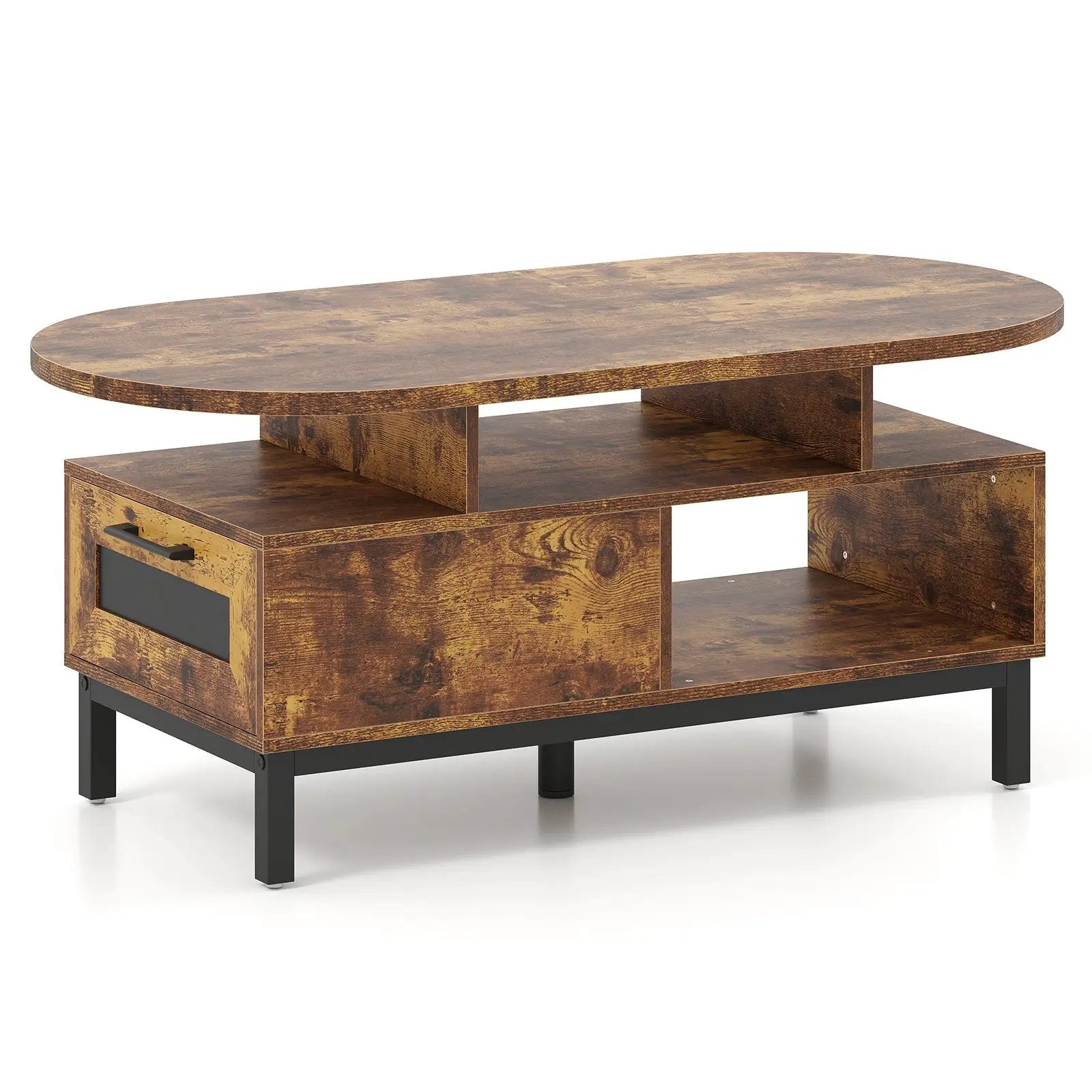 47 Inch Oval Coffee Table with Storage and Open Compartments for Living Room by DirectDeals