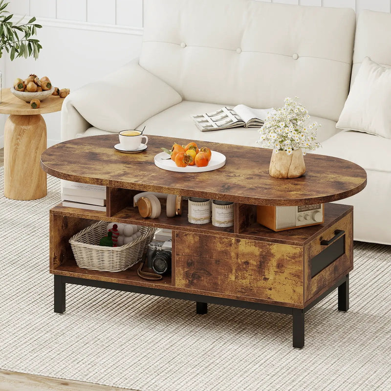 47 Inch Oval Coffee Table with Storage and Open Compartments for Living Room by DirectDeals