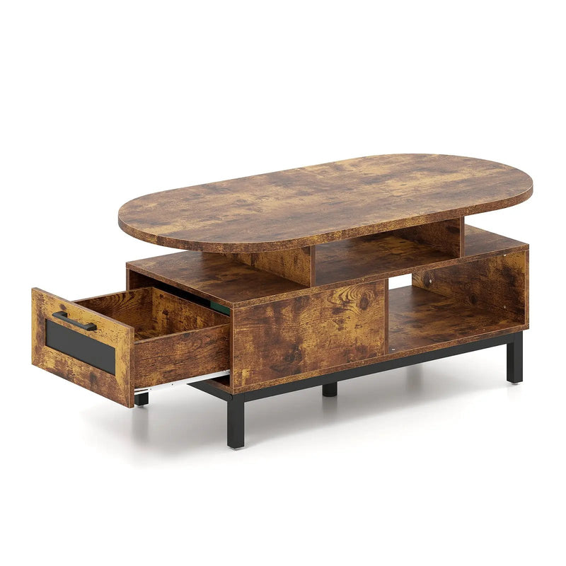 47 Inch Oval Coffee Table with Storage and Open Compartments for Living Room by DirectDeals