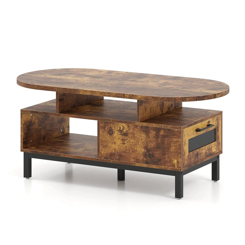 47 Inch Oval Coffee Table with Storage and Open Compartments for Living Room by DirectDeals