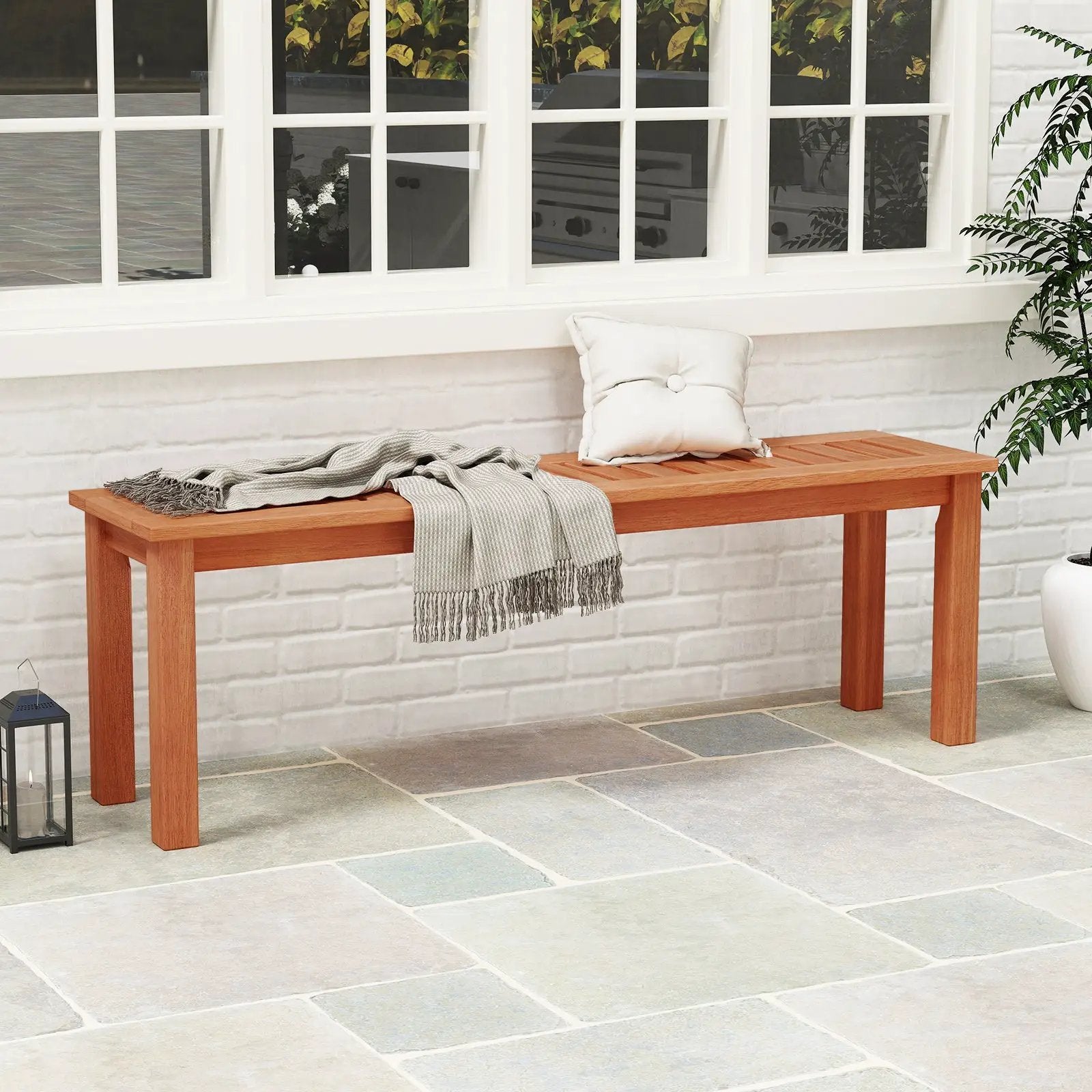 47 Inch Patio Wood Bench with Slatted Seat 2-Person by DirectDeals