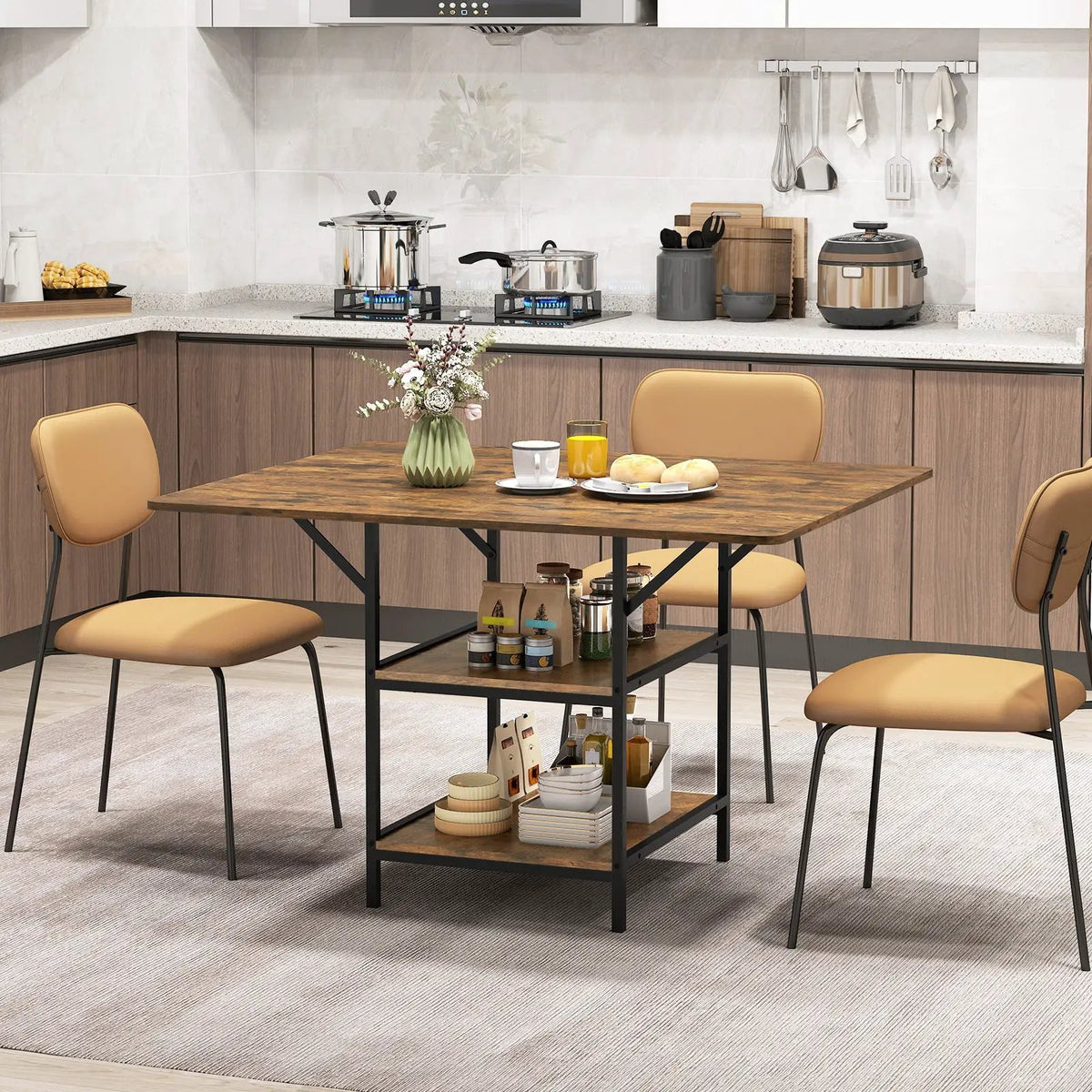 47 Inch Rectangular Dining Table with 2 Open Storage Shelves and Sturdy Metal Legs for 4-6 by DirectDeals