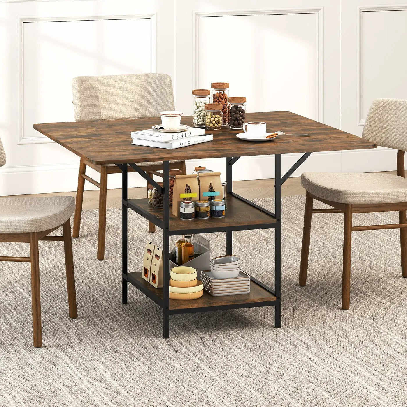 47 Inch Rectangular Dining Table with 2 Open Storage Shelves and Sturdy Metal Legs for 4-6 by DirectDeals
