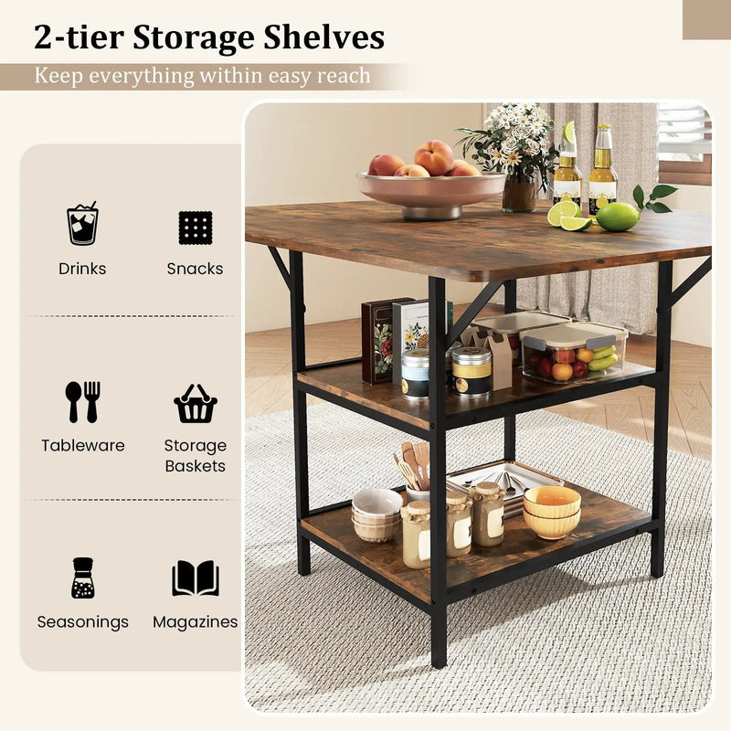 47 Inch Rectangular Dining Table with 2 Open Storage Shelves and Sturdy Metal Legs for 4-6 by DirectDeals