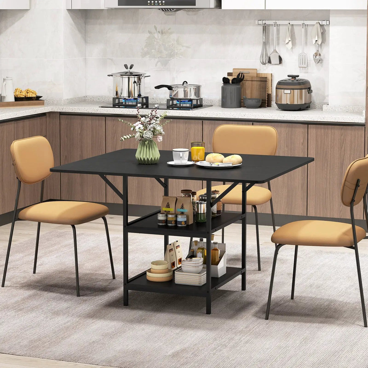 47 Inch Rectangular Dining Table with 2 Open Storage Shelves and Sturdy Metal Legs for 4-6 by DirectDeals