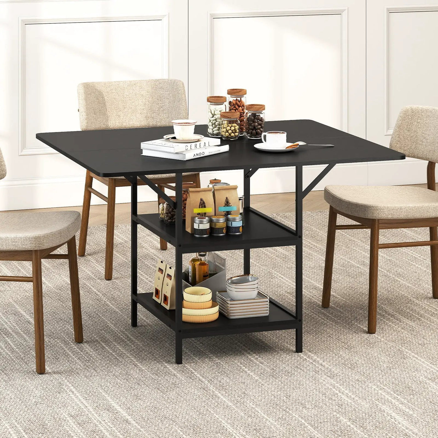 47 Inch Rectangular Dining Table with 2 Open Storage Shelves and Sturdy Metal Legs for 4-6 by DirectDeals