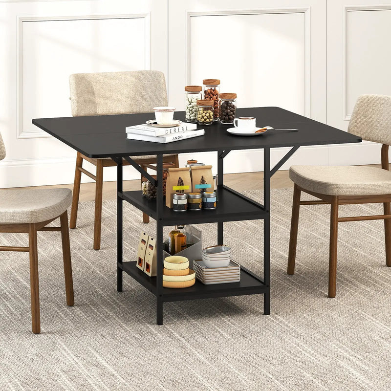 47 Inch Rectangular Dining Table with 2 Open Storage Shelves and Sturdy Metal Legs for 4-6 by DirectDeals