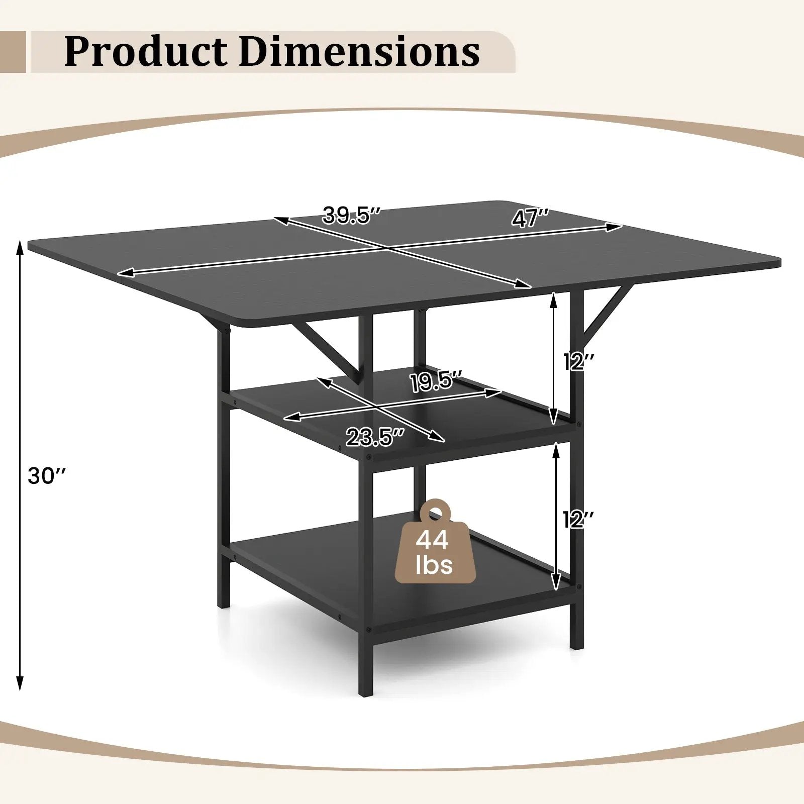 47 Inch Rectangular Dining Table with 2 Open Storage Shelves and Sturdy Metal Legs for 4-6 by DirectDeals