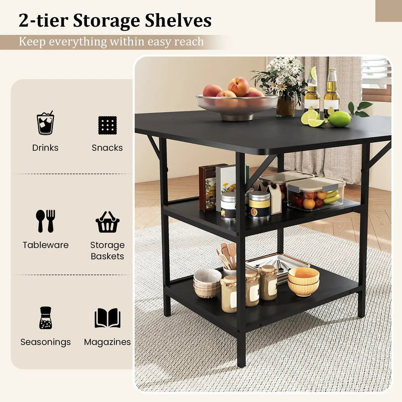 47 Inch Rectangular Dining Table with 2 Open Storage Shelves and Sturdy Metal Legs for 4-6 by DirectDeals