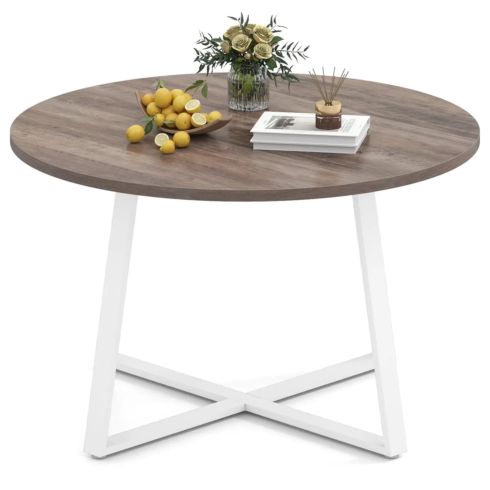47 Inch Round Dining Table with Stable X-shaped Base and Round Thickened Tabletop by DirectDeals