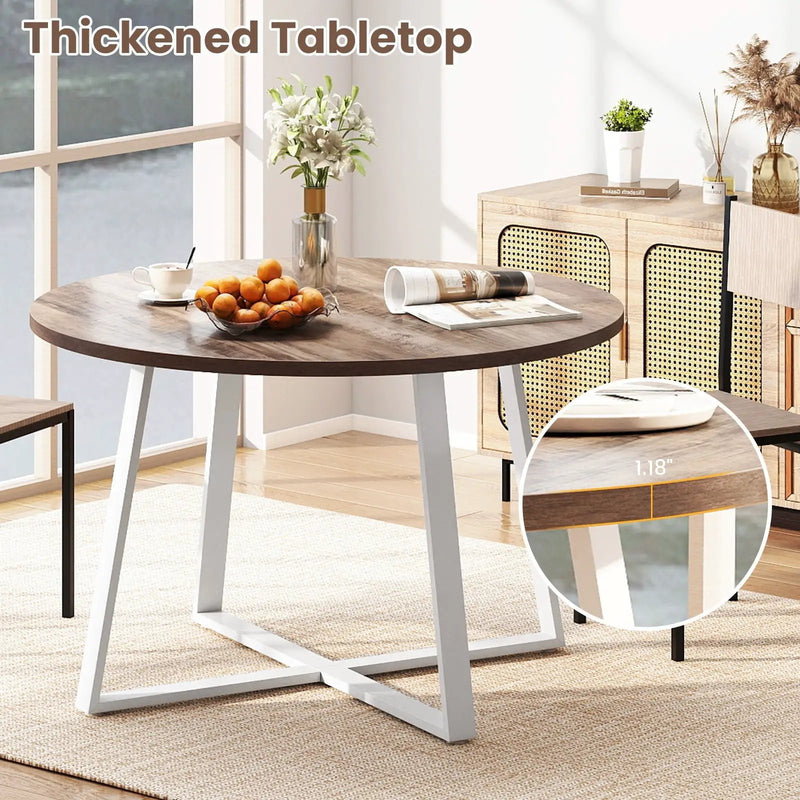 47 Inch Round Dining Table with Stable X-shaped Base and Round Thickened Tabletop by DirectDeals