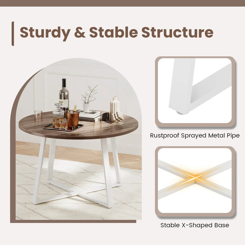47 Inch Round Dining Table with Stable X-shaped Base and Round Thickened Tabletop by DirectDeals