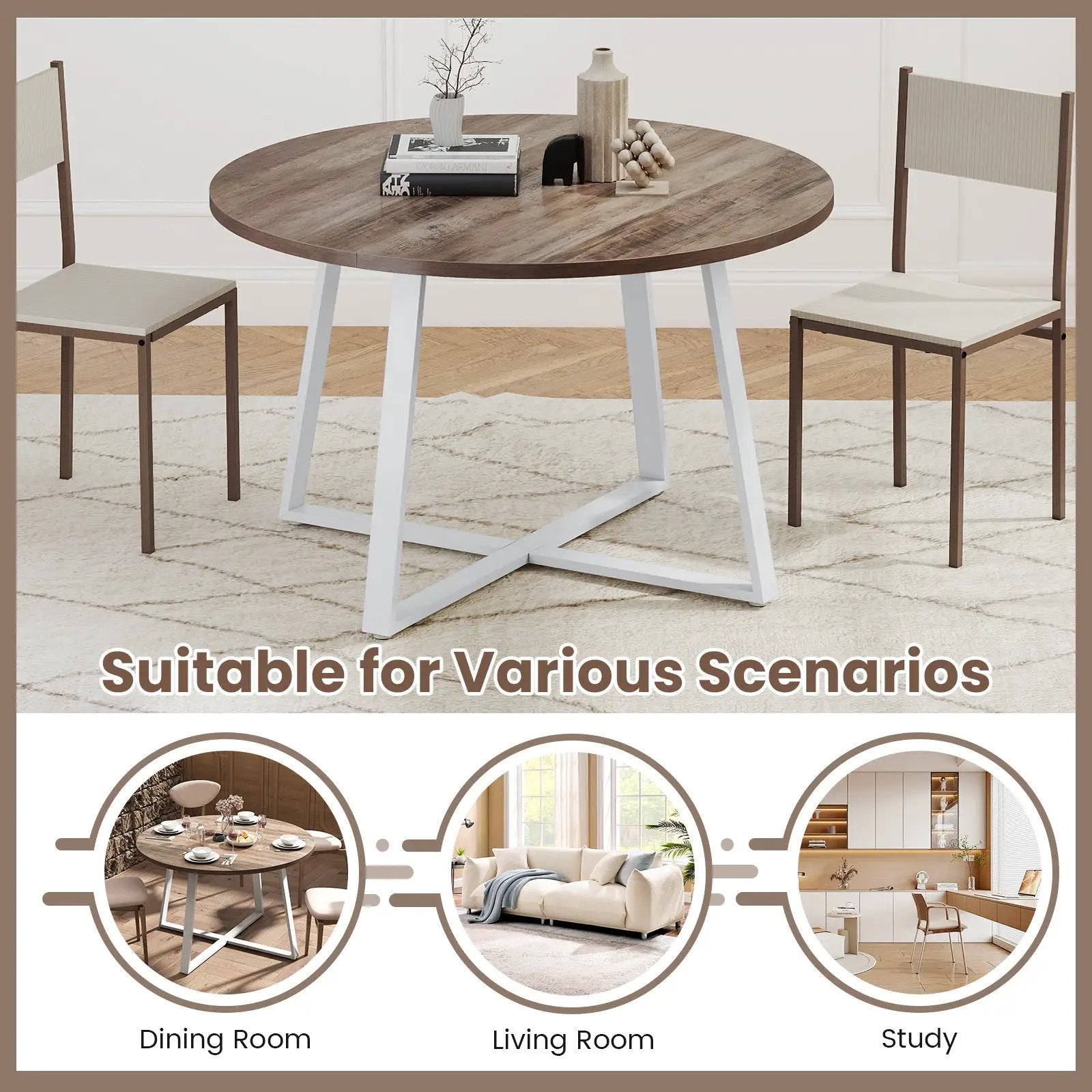 47 Inch Round Dining Table with Stable X-shaped Base and Round Thickened Tabletop by DirectDeals