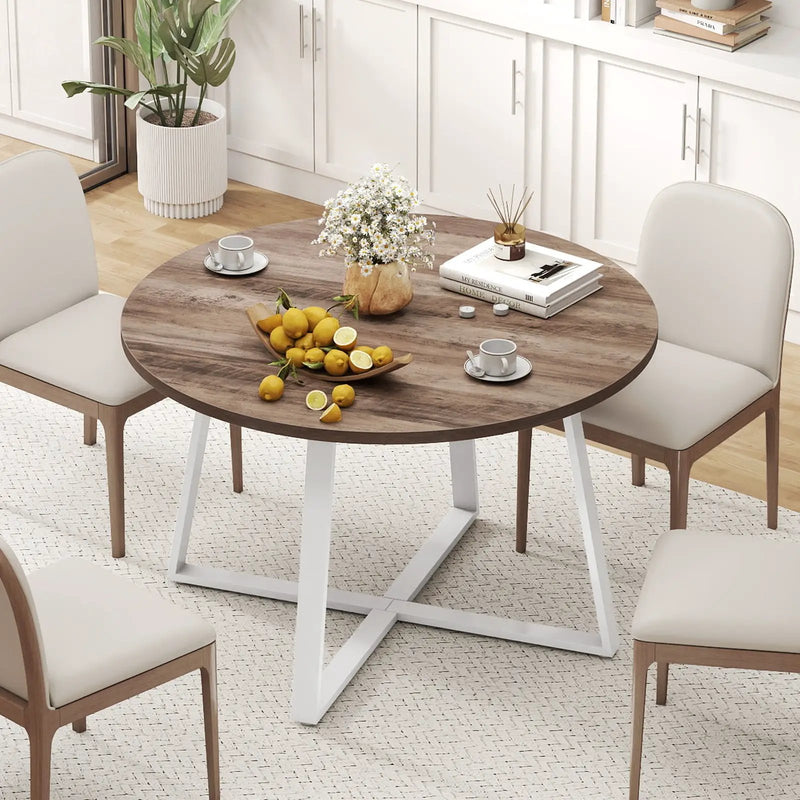 47 Inch Round Dining Table with Stable X-shaped Base and Round Thickened Tabletop by DirectDeals