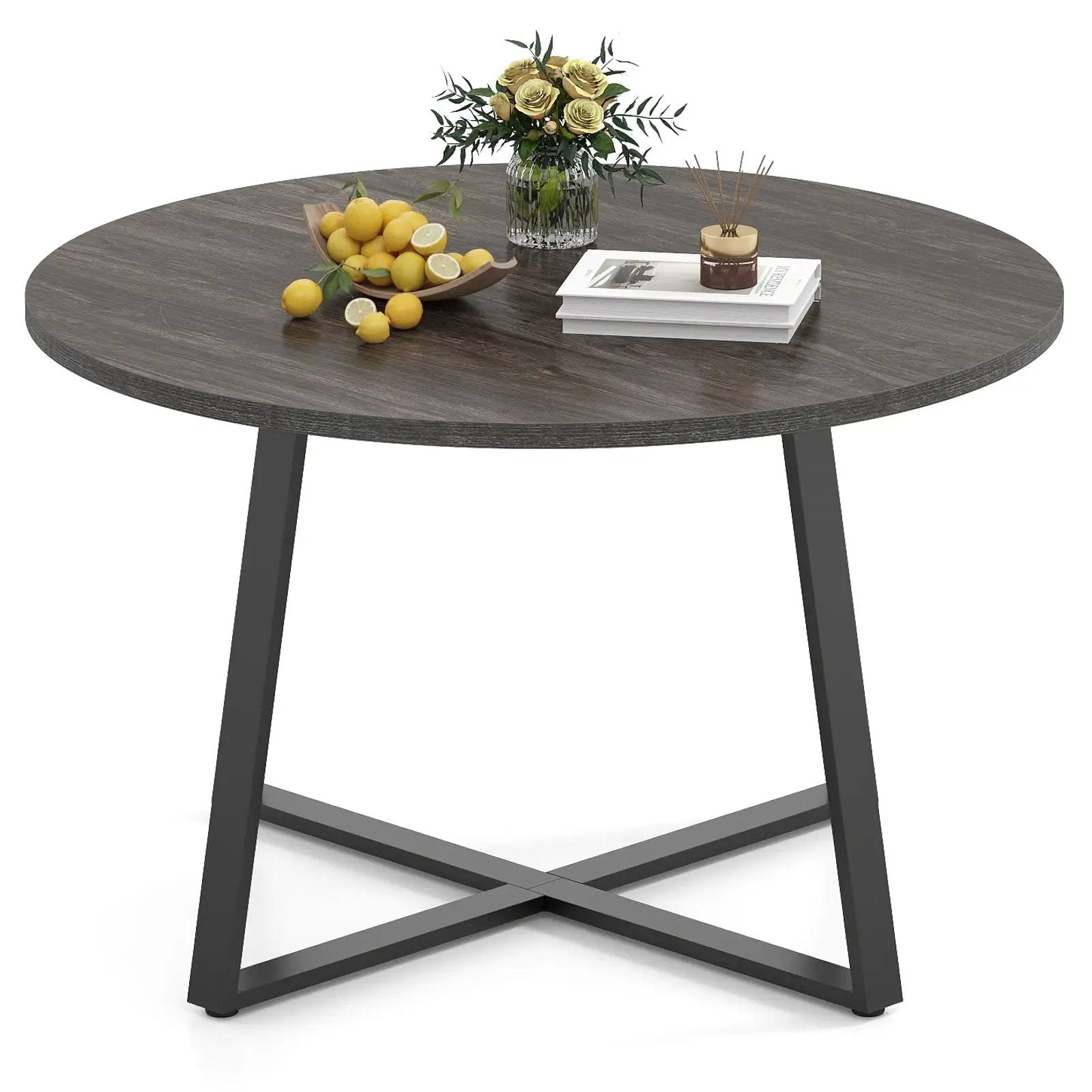 47 Inch Round Dining Table with Stable X-shaped Base and Round Thickened Tabletop by DirectDeals