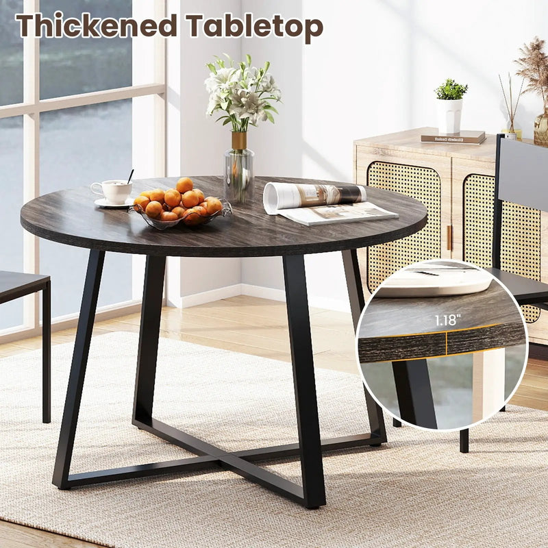 47 Inch Round Dining Table with Stable X-shaped Base and Round Thickened Tabletop by DirectDeals
