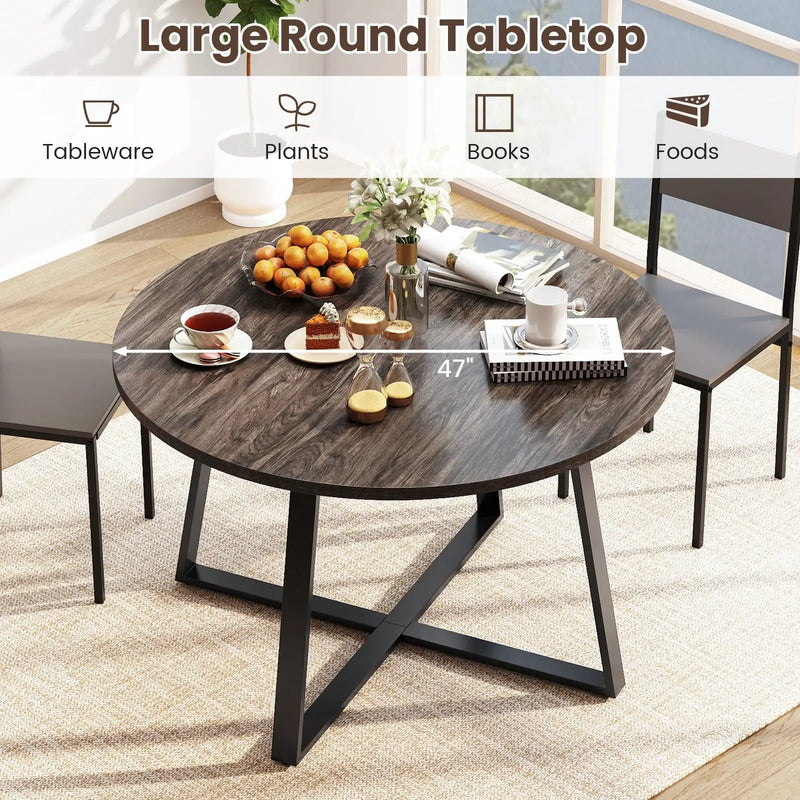 47 Inch Round Dining Table with Stable X-shaped Base and Round Thickened Tabletop by DirectDeals