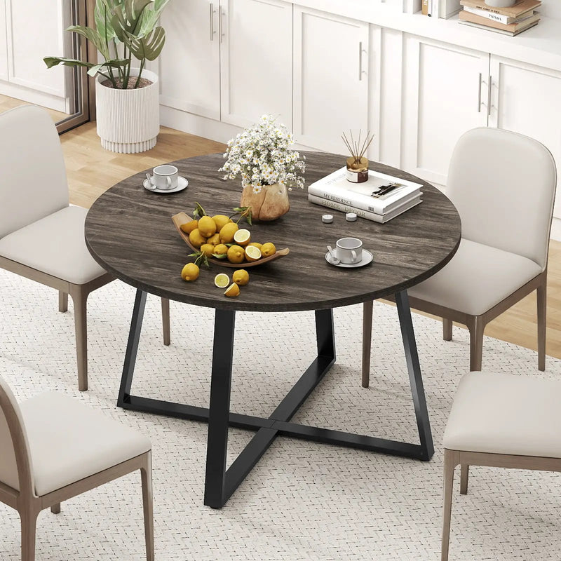 47 Inch Round Dining Table with Stable X-shaped Base and Round Thickened Tabletop by DirectDeals