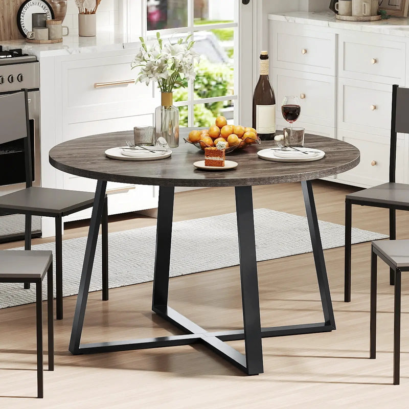 47 Inch Round Dining Table with Stable X-shaped Base and Round Thickened Tabletop by DirectDeals