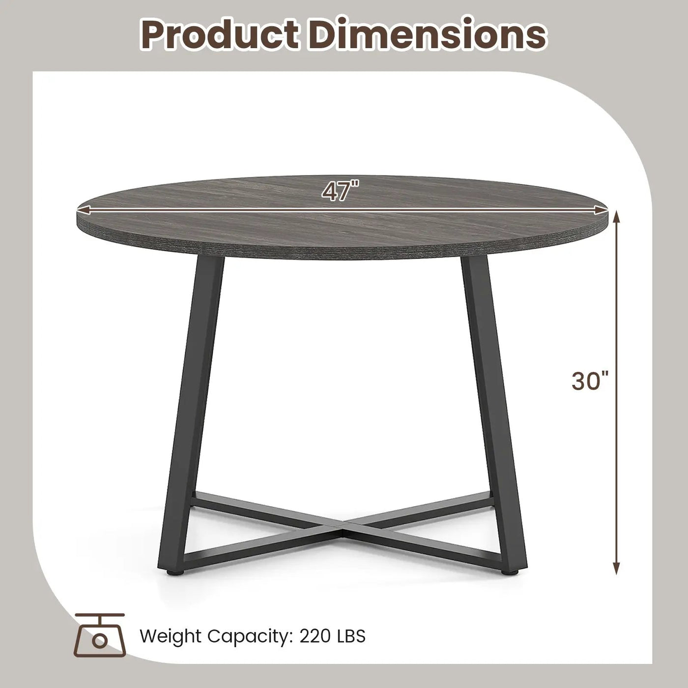 47 Inch Round Dining Table with Stable X-shaped Base and Round Thickened Tabletop by DirectDeals