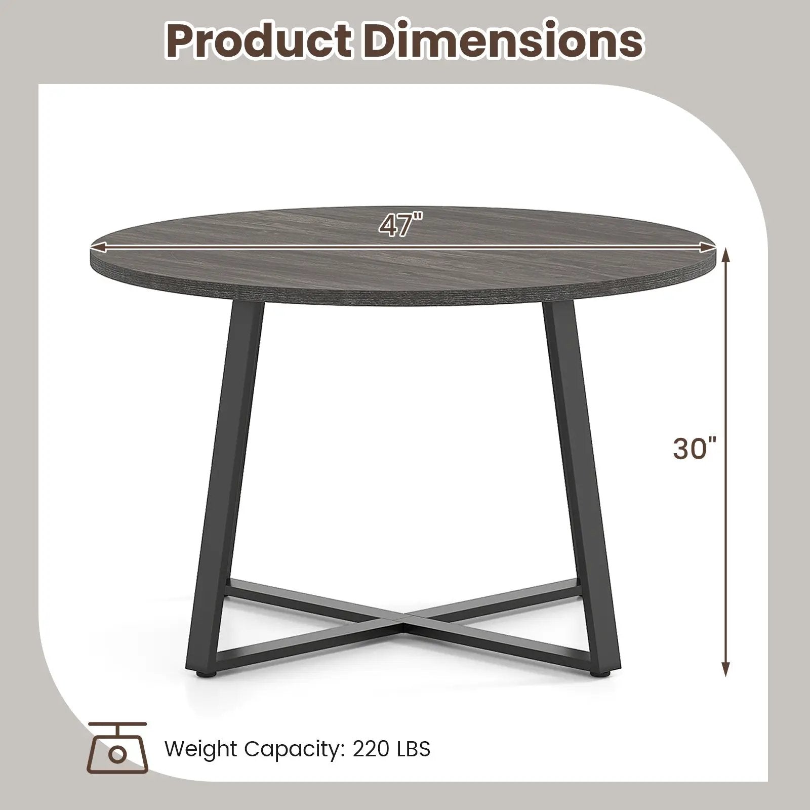 47 Inch Round Dining Table with Stable X-shaped Base and Round Thickened Tabletop by DirectDeals
