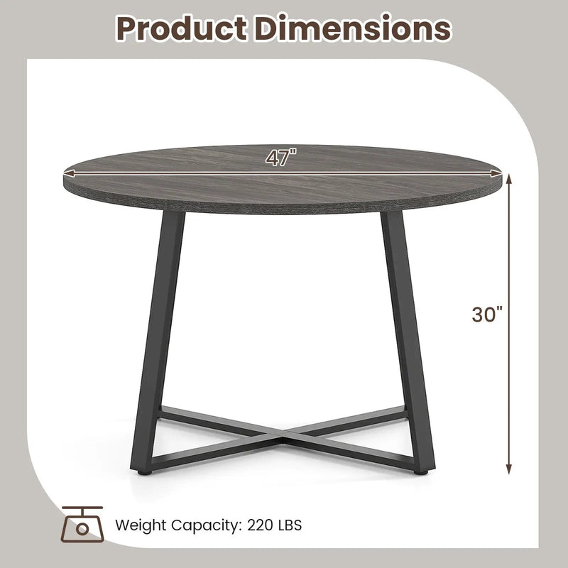 47 Inch Round Dining Table with Stable X-shaped Base and Round Thickened Tabletop by DirectDeals