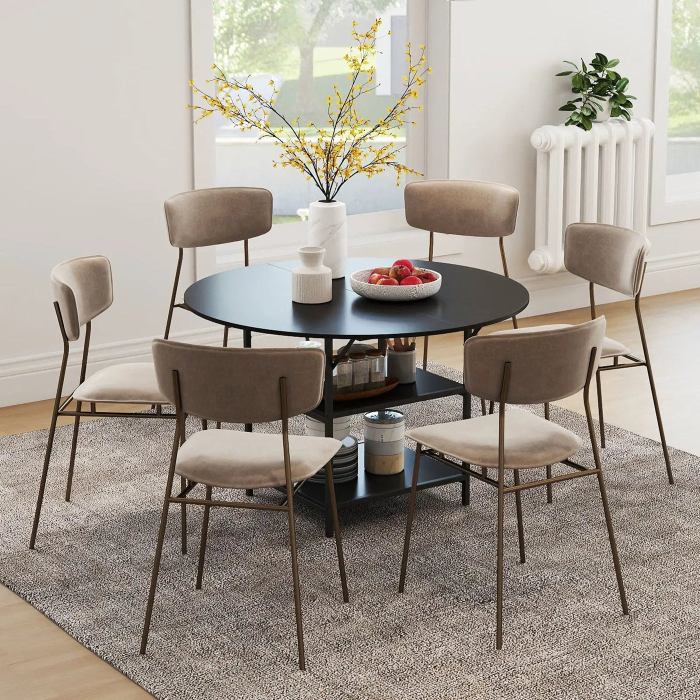 47 Inch Round Dining Table for 4-6 People Large Kitchen Table with 2-Tier Storage Shelves by DirectDeals