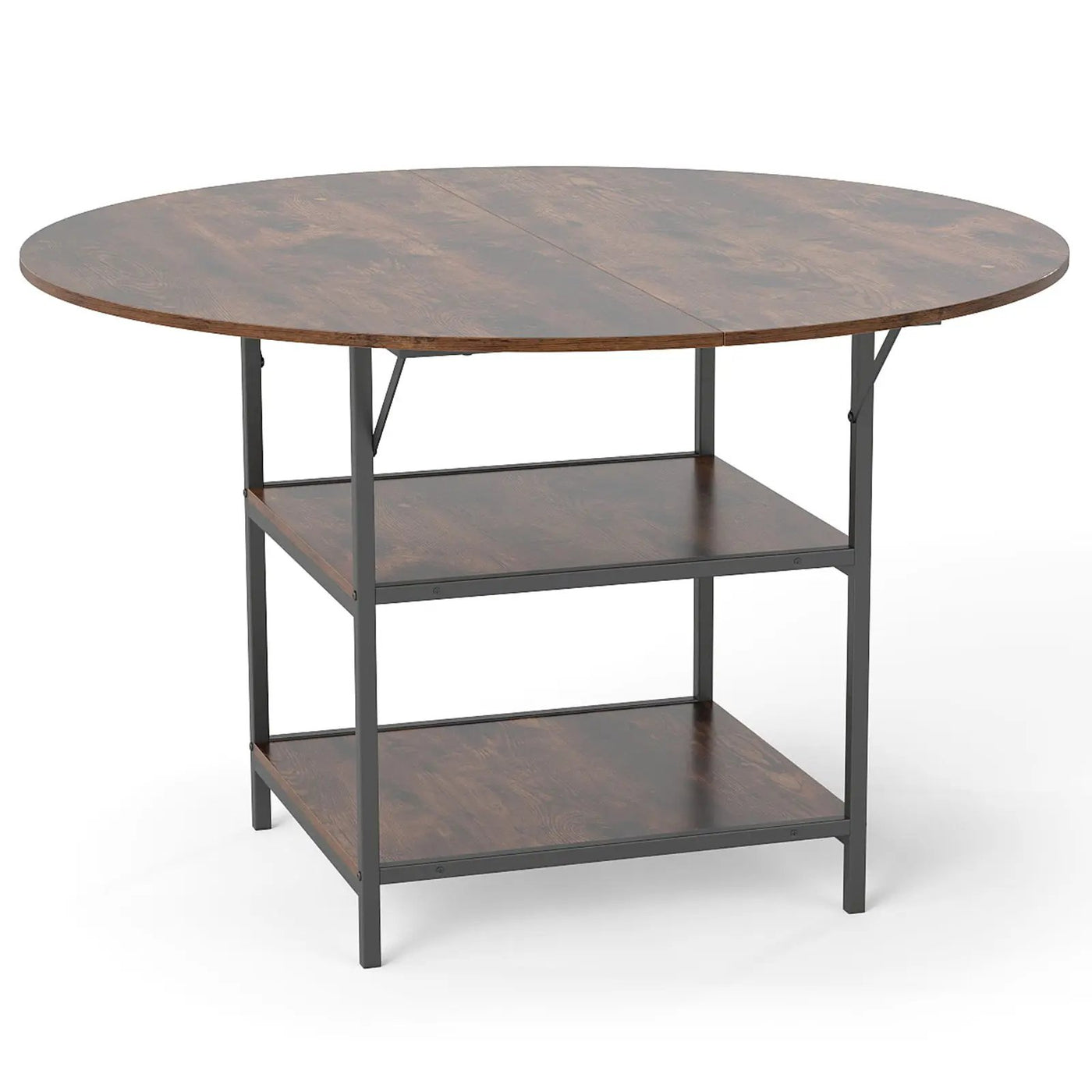 47 Inch Round Dining Table for 4-6 People Large Kitchen Table with 2-Tier Storage Shelves by DirectDeals