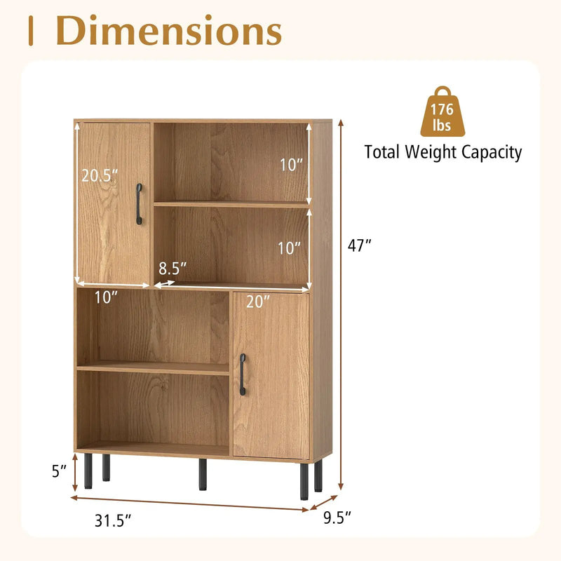 47 Inch Storage Cabinet Freestanding Bookcase with 2 Doors and 4 Open Shelves by DirectDeals