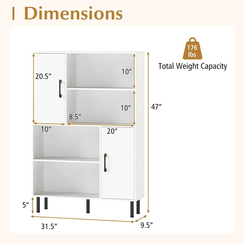47 Inch Storage Cabinet Freestanding Bookcase with 2 Doors and 4 Open Shelves by DirectDeals