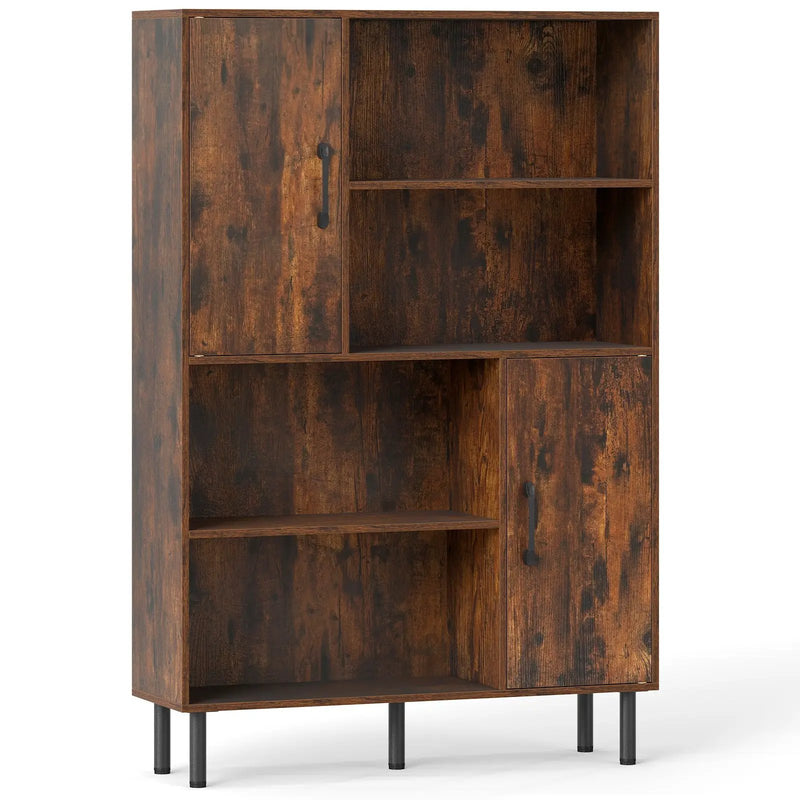 47 Inch Storage Cabinet Freestanding Bookcase with 2 Doors and 4 Open Shelves by DirectDeals