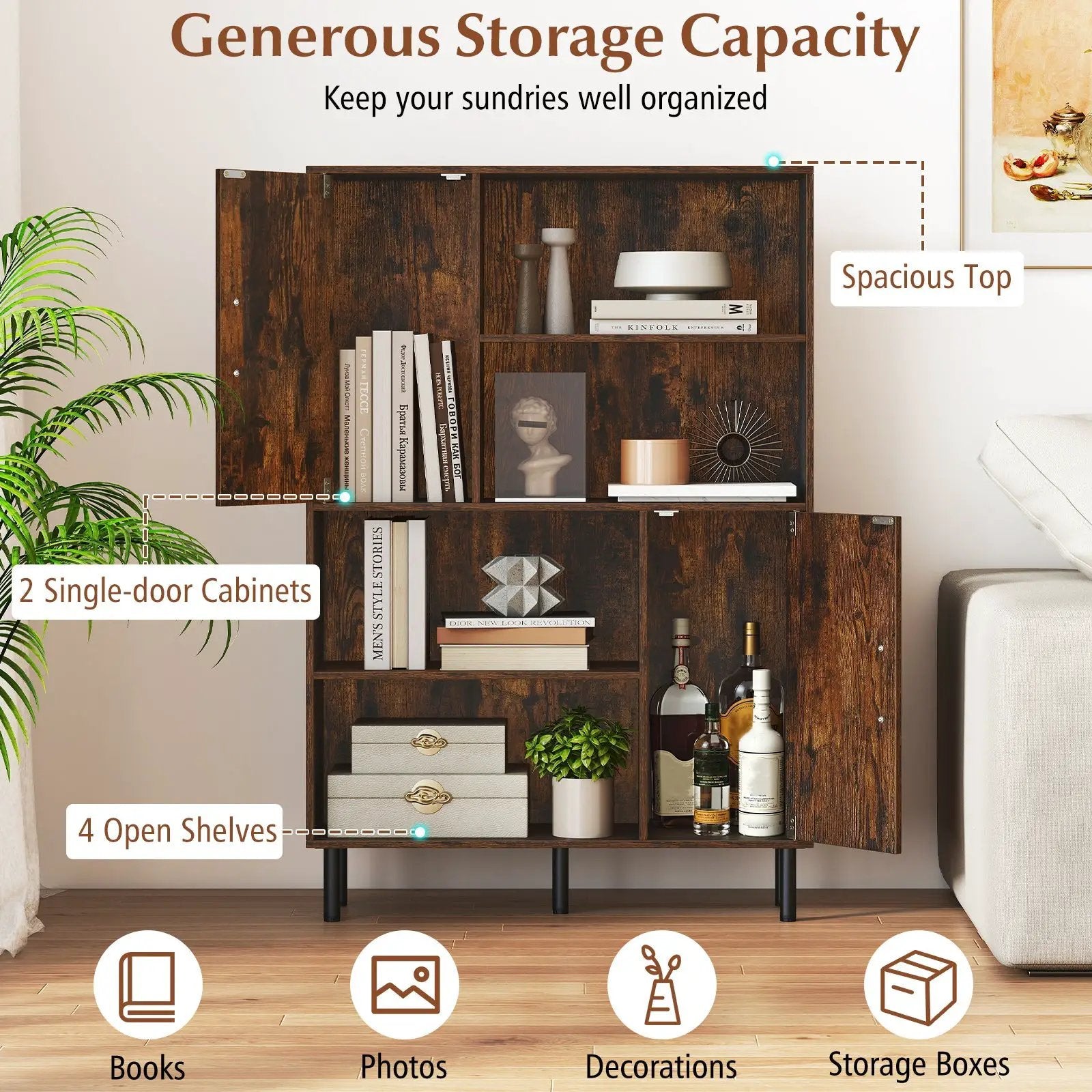 47 Inch Storage Cabinet Freestanding Bookcase with 2 Doors and 4 Open Shelves by DirectDeals
