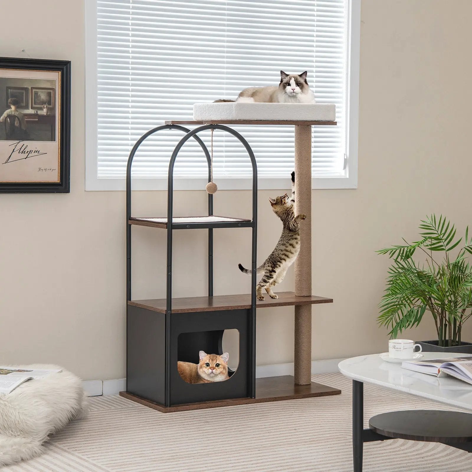 47 Inch Tall Cat Tree Tower Top Perch Cat Bed with Metal Frame by DirectDeals