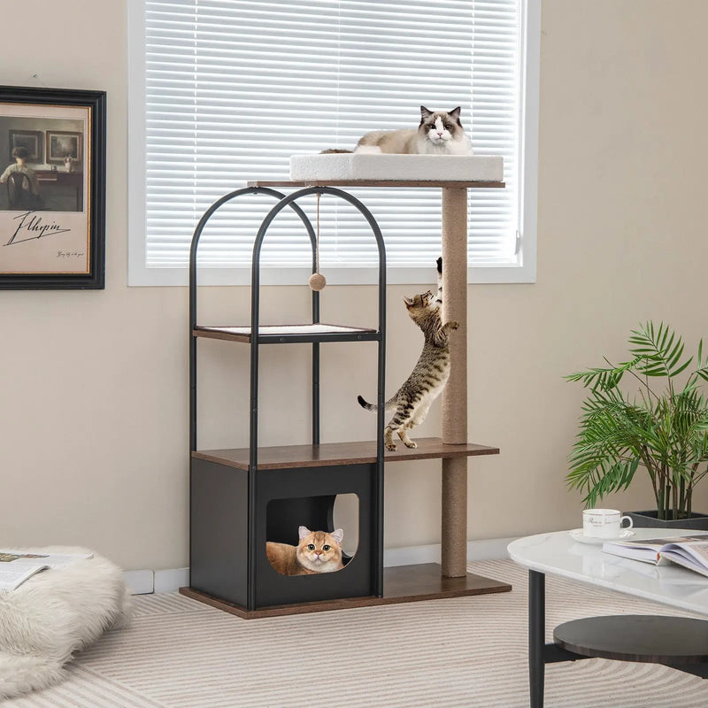 47 Inch Tall Cat Tree Tower Top Perch Cat Bed with Metal Frame by DirectDeals