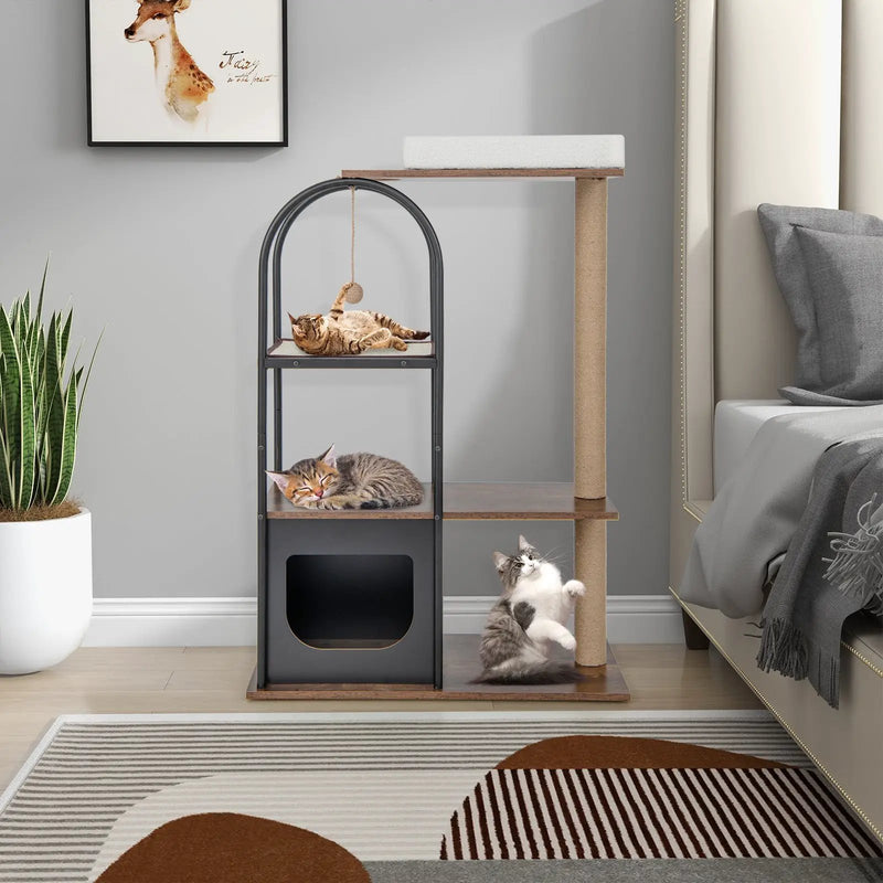 47 Inch Tall Cat Tree Tower Top Perch Cat Bed with Metal Frame by DirectDeals