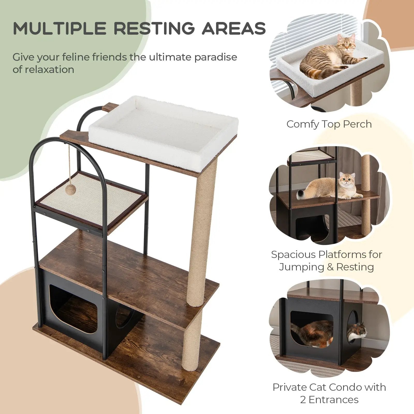 47 Inch Tall Cat Tree Tower Top Perch Cat Bed with Metal Frame by DirectDeals