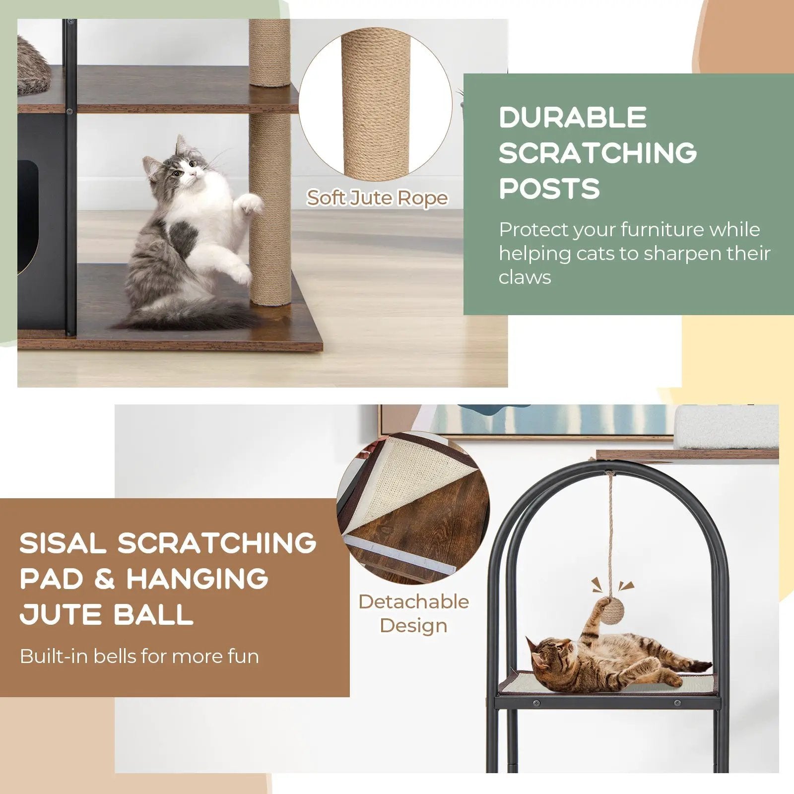 47 Inch Tall Cat Tree Tower Top Perch Cat Bed with Metal Frame by DirectDeals