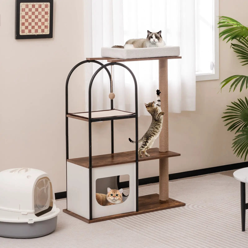 47 Inch Tall Cat Tree Tower Top Perch Cat Bed with Metal Frame by DirectDeals