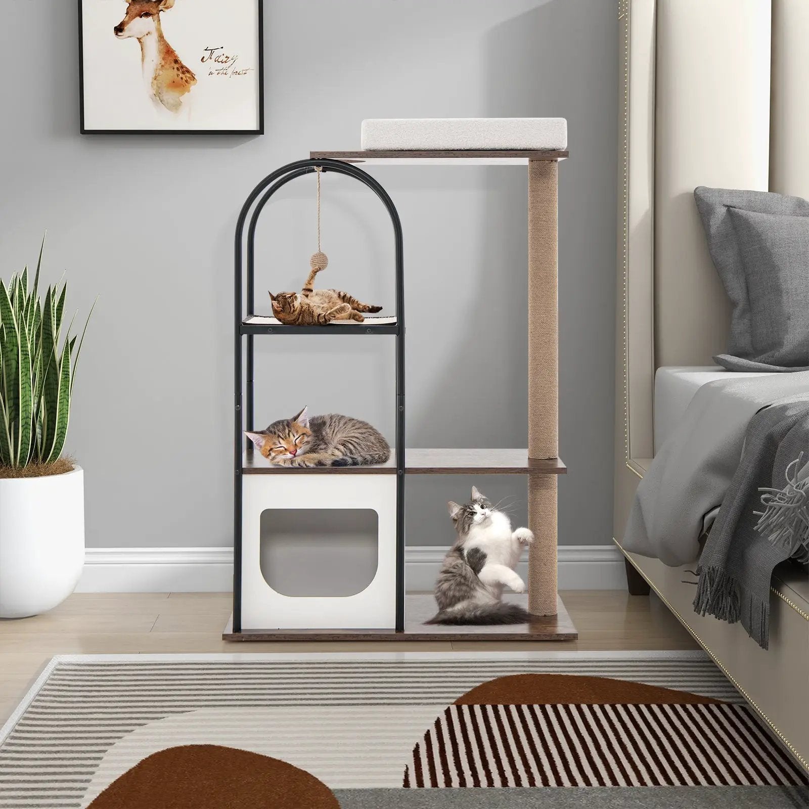 47 Inch Tall Cat Tree Tower Top Perch Cat Bed with Metal Frame by DirectDeals