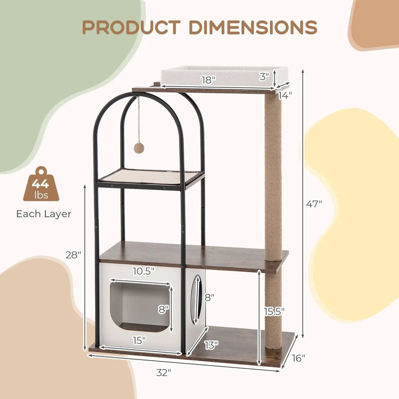 47 Inch Tall Cat Tree Tower Top Perch Cat Bed with Metal Frame by DirectDeals