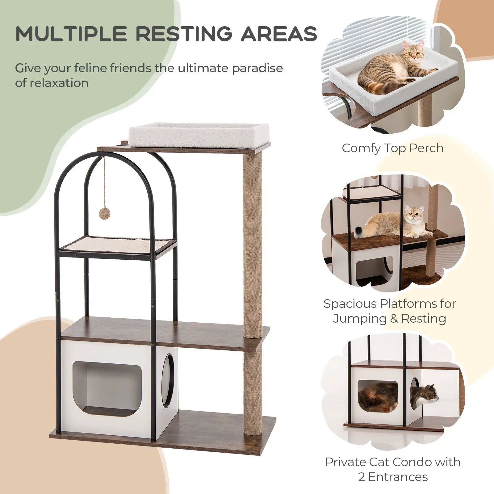 47 Inch Tall Cat Tree Tower Top Perch Cat Bed with Metal Frame by DirectDeals