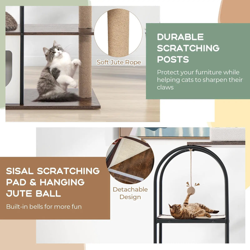 47 Inch Tall Cat Tree Tower Top Perch Cat Bed with Metal Frame by DirectDeals