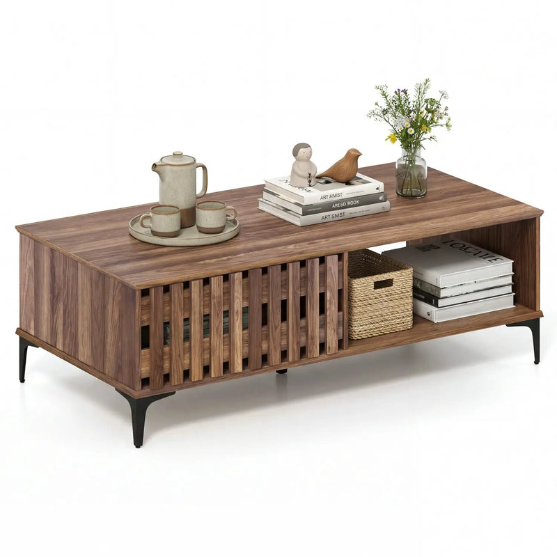47 Inches Mid Century Coffee Table Farmhouse Wooden Center Table by DirectDeals